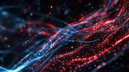 Naklejka premium Abstract Red and Blue Waves with Sparkle