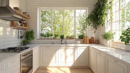 Bright and airy white kitchen with subway tile and abundant natural light