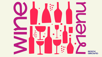 Artistic wine-themed pattern featuring bold bottle silhouettes, glasses, and circular decorations in a minimalist yet festive style.