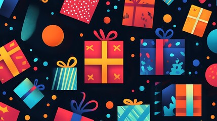 Obraz premium Patterns of abstract gifts and holiday cheer in vibrant designs