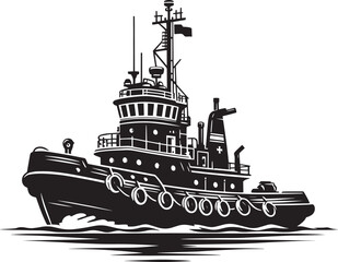 Obraz premium Tug boat ship silhouette vector illustration isolated on a white background