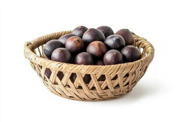 Obraz premium Bamboo basket with mangosteen against white backdrop