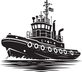 Obraz premium Tug boat ship silhouette vector illustration isolated on a white background