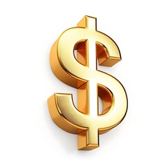 3D Render Gold dollar sign. US dollar currency symbol isolated on a white background