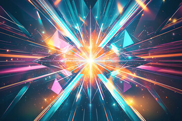Abstract vibrant starburst with geometric shapes.