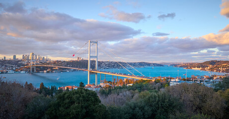 Panorama of Bosphorus bridge in Istanbul city, Turkey