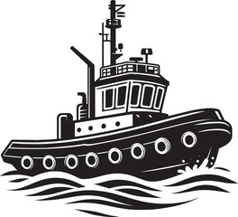 Obraz premium Tug boat ship silhouette vector illustration isolated on a white background