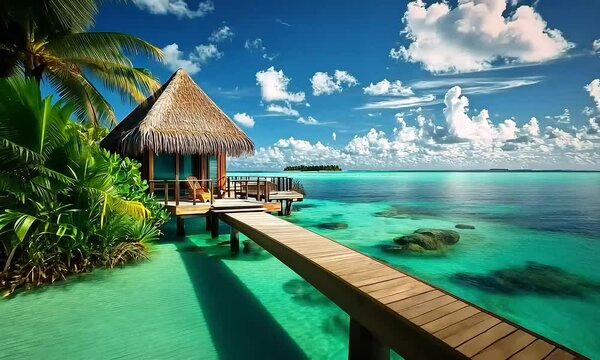 Luxury Overwater Bungalow Nestled in a Stunning Green Lagoon, Tropical Escape