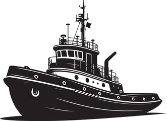 Obraz premium Tug boat ship silhouette vector illustration isolated on a white background