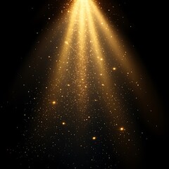 The effect of a bright golden flash of light on a Black background with rays and glare. Light yellow light blur effect