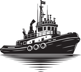 Obraz premium Tug boat ship silhouette vector illustration isolated on a white background