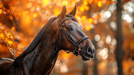 Obraz premium Race horse portrait on the autumn background