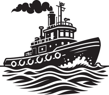 Tug boat ship silhouette vector illustration isolated on a white background