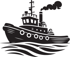Obraz premium Tug boat ship silhouette vector illustration isolated on a white background