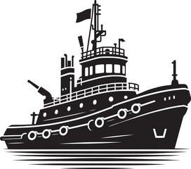 Obraz premium Tug boat ship silhouette vector illustration isolated on a white background