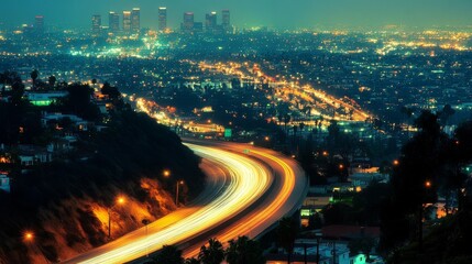 Aerial blur of LA highway