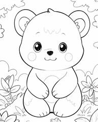 Fototapeta premium Sweet and Playful Chibi Bear Line Drawing for Kids to Color with Simple and Bold Outlines