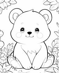 Fototapeta premium Fun and Playful Chibi Bear Line Art Coloring Sheet for Kids with Clear Outlines and Cute Details
