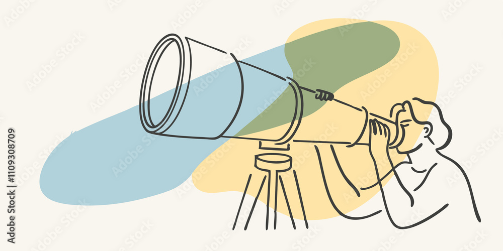 Poster Eye to the Stars A side view of a person peering through the telescope. Their face is illuminated by the soft light of the stars with a look of awe and curiosity. The telescope