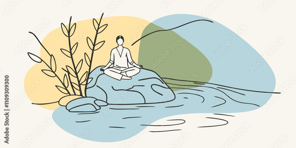 Poster granite stone seat a person is seated on a large granite stone by a stream with the soft light of da