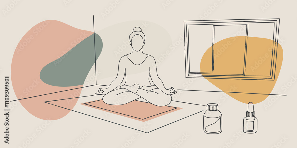 Aufkleber mindful meditation the illustration depicts a person sitting crosslegged on a yoga mat eyes closed i