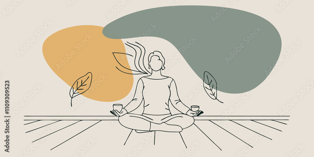 Aufkleber Mindful Moment As the tea brews the individual closes their eyes taking a deep breath of the aromatic steam. Surrounded by the sounds of chirping birds and rustling leaves they