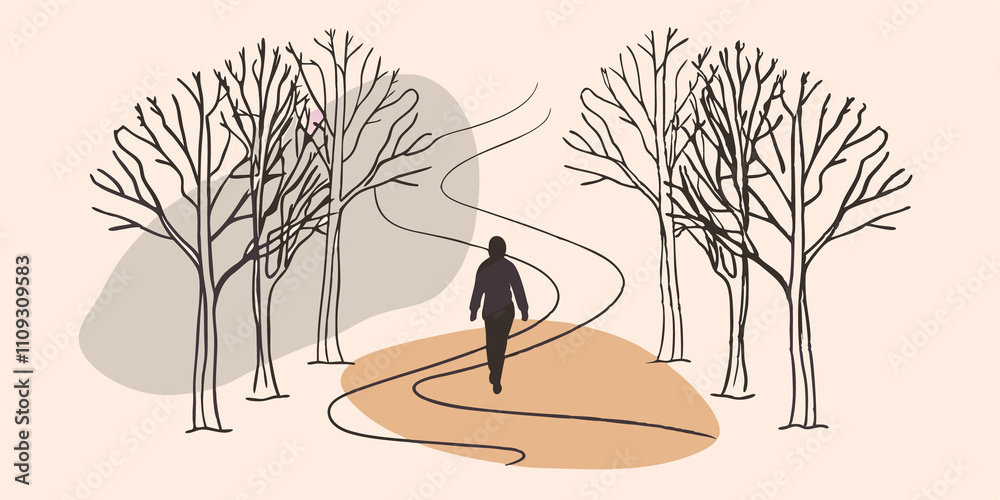 Aufkleber misty morning a silhouette of a person emerges from the fog as they follow a winding path through th