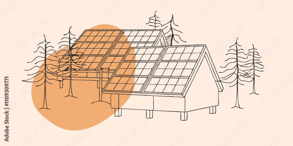 Aufkleber morning dew in the early morning light dew glistens on the solar panels of the tiny homes. surrounde