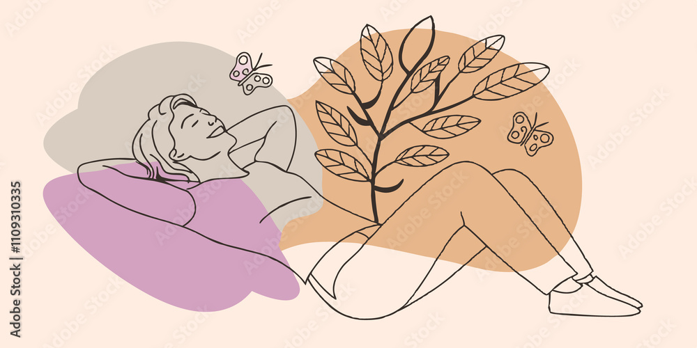 Aufkleber natures symphony one person reclines back on their elbows eyes closed and a content smile on their f