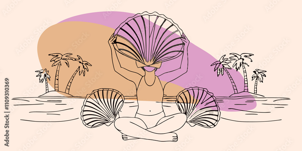Aufkleber Natures Treasure A person sits crosslegged on the sand surrounded by a small collection of shells theyve gathered. Each shell is held up to the light revealing intricate patterns