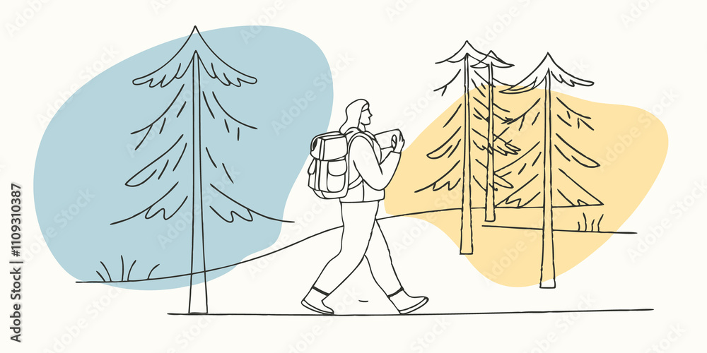 Poster nature walk with scents a person is depicted walking through a tranquil forest path taking deep brea