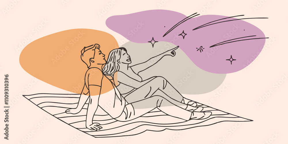 Aufkleber night sky watchers a couple of individuals lie back on the blanket gazing up at the expansive sky. t