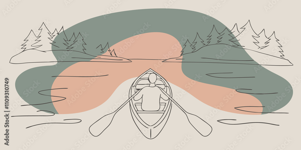 Poster Quiet Contemplation The kayaker pauses letting the paddle rest in their lap as they take in the breathtaking view. The combination of colors and quietude helps clear the mind