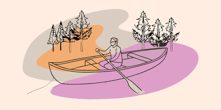 Quiet Contemplation Sitting in the center of the canoe the paddler leans back eyes gazing at the treetops reflecting in the water. The gentle movement of the canoe creates a rhythm