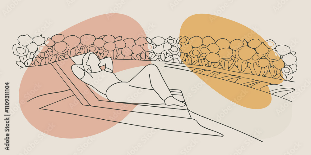Aufkleber relaxing with a view the person reclines on a comfortable chaise lounge facing a beautifully manicur