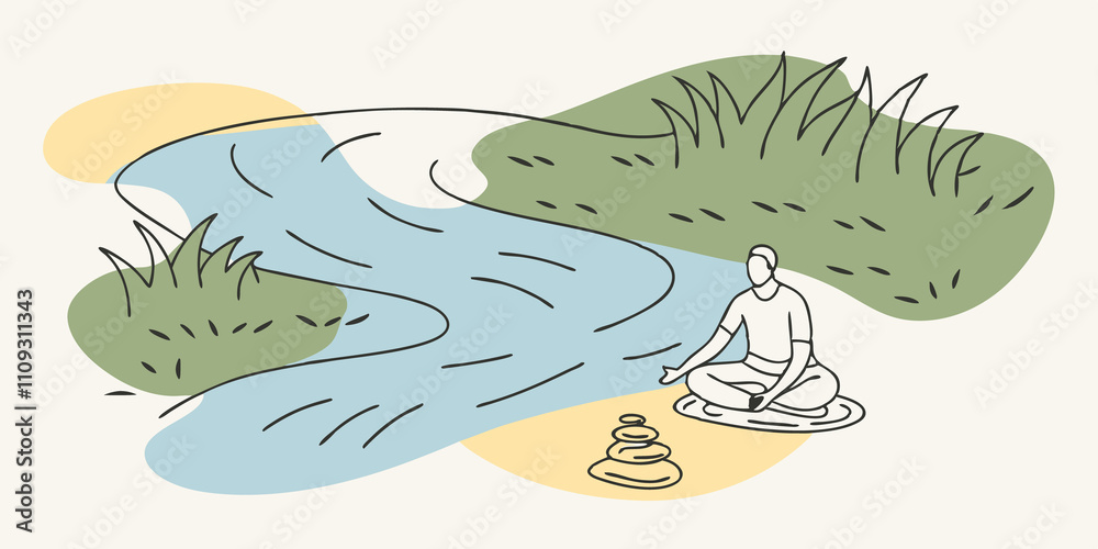 Poster serene river scene a tranquil river flows gently with soft ripples creating small waves. on the rive