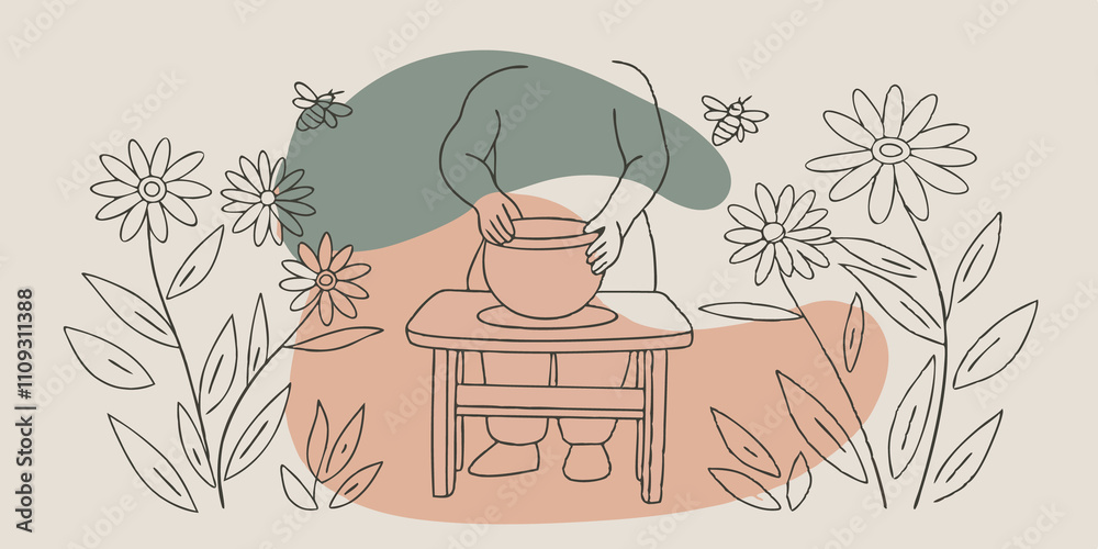 Poster serenity in a garden a person is nestled in a tranquil garden surrounded by blooming flowers and buz