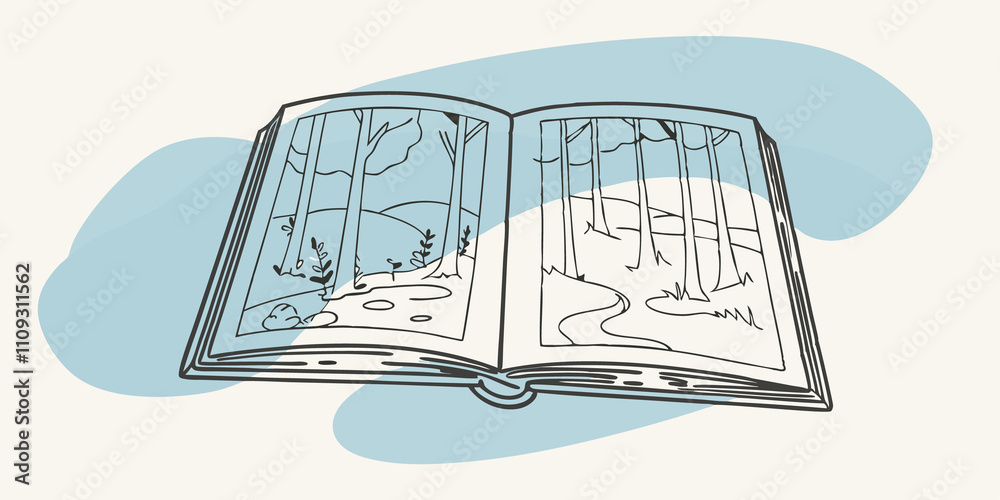 Aufkleber sketchbook open to nature scenes an open sketchbook lies on a wooden table revealing a detailed penc
