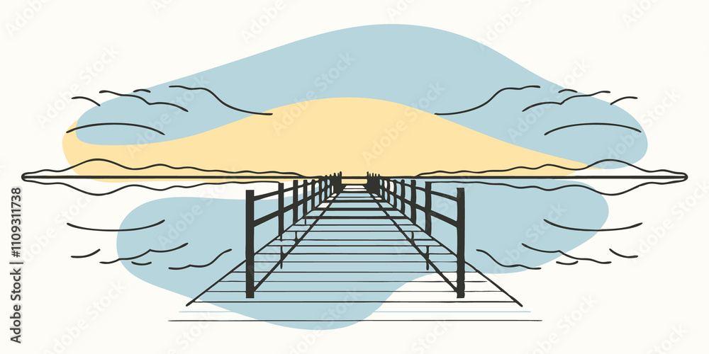 Poster Still Reflections The waters surface acts like a mirror perfectly reflecting the awakening sky and the silhouette of the dock. This symmetry enhances the visual peace inviting