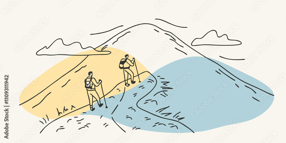 Poster Sunset Descent As they make their way down the mountain the sky transforms into a palette of oranges and purples. The climber pauses to take in the breathtaking sunset allowing the