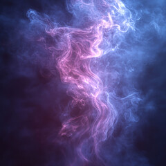 Obraz premium Smoky abstract texture with a soft gray fog, through which bright neon flashes of blue and purple break through, an atmosphere of mystery and fantasy, depth and softness of shapes