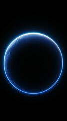 Obraz premium Mobile phone wallpaper: Neon blue oval shape on a black background, with space around the edge of the planet, glowing light effects, minimalist design