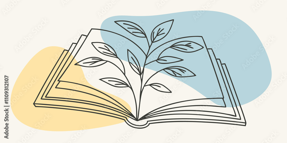 Aufkleber The Book of Seasons This illustration captures an open book with its pages vibrant with leaves of varying hues reminiscent of spring and fall. The soft breeze gently rustles the