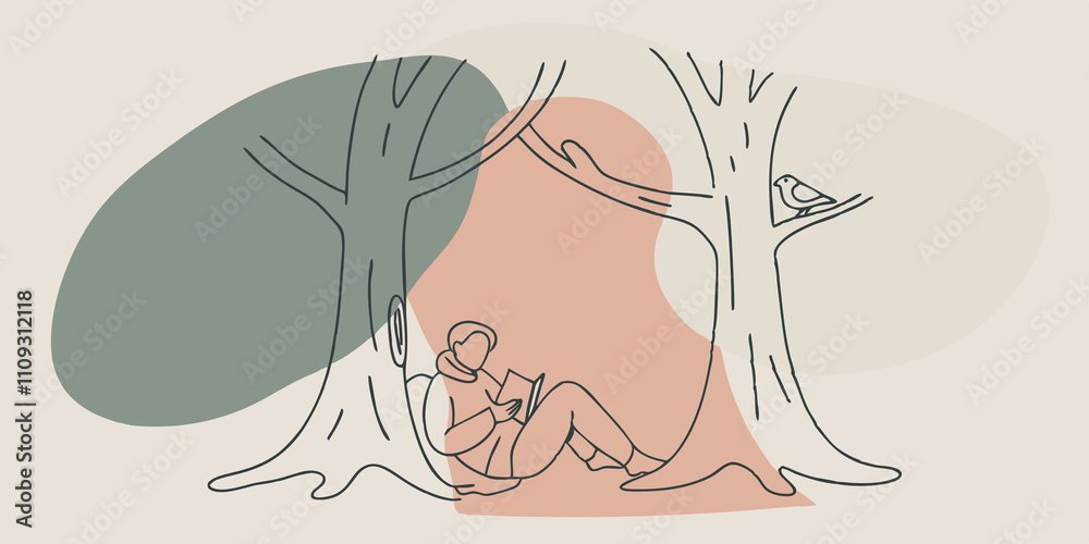 Poster sylvan sanctuary a cozy nook formed by the branches of two intertwining trees offers shelter. a pers