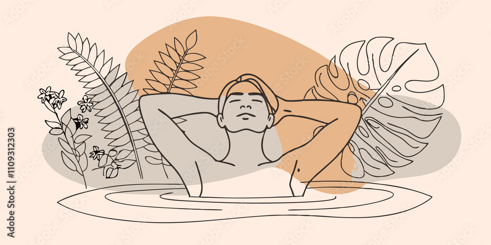 Leinwandbilder tranquil experience a person with a calm expression leans back against a smooth rock water gently la