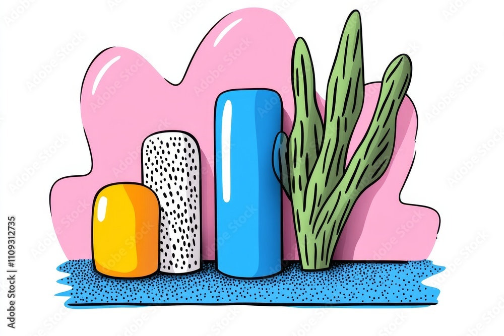 Poster a flat vector illustration of a cmyk color guidebook drawn with simple geometric shapes and pastel h
