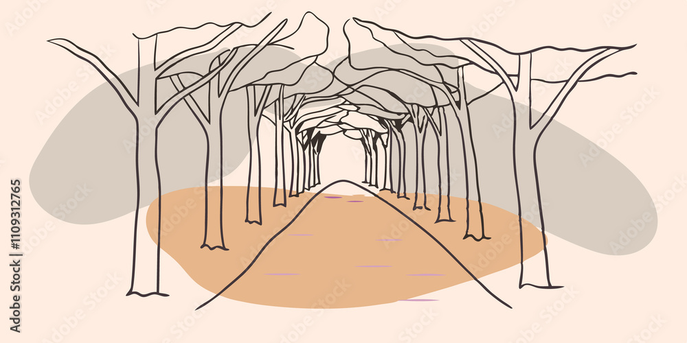 Fototapete winding path a gentle meandering path stretches ahead covered in soft earthy soil and dotted with pa