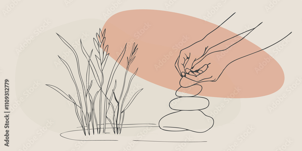 Poster winds whisper a person positions a handful of pebbles at the edge of the sand to represent a riverba
