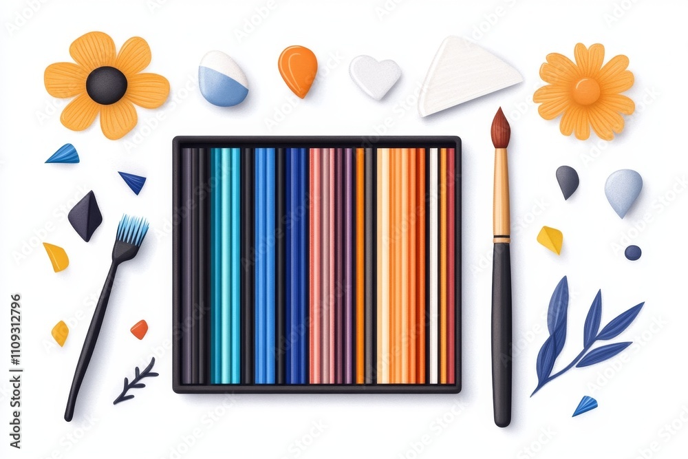 Aufkleber a flat vector illustration of a cmyk color guidebook drawn with simple geometric shapes and pastel h