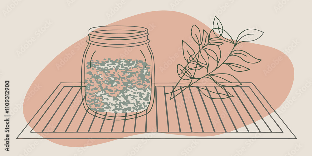 Poster a clear jar filled with green bath salts that evoke a fresh aromatic experience. next to the jar are